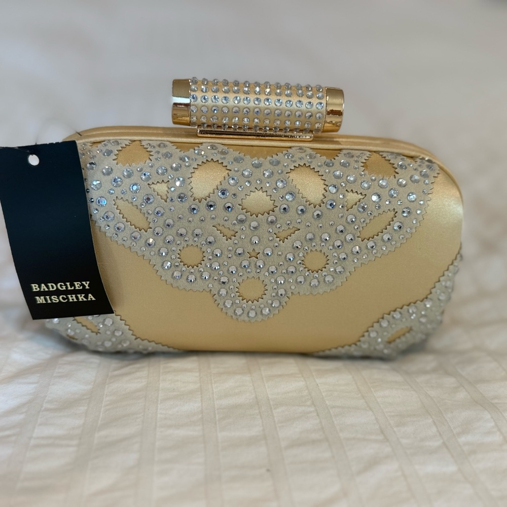 Badgley Mischka Gold Clutch with Silver Accents